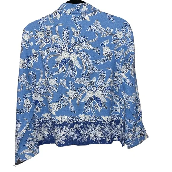 Coldwater Creek Women's Jacket Size S Petite Blue Floral Button Up Long Sleeves - Picture 2 of 12